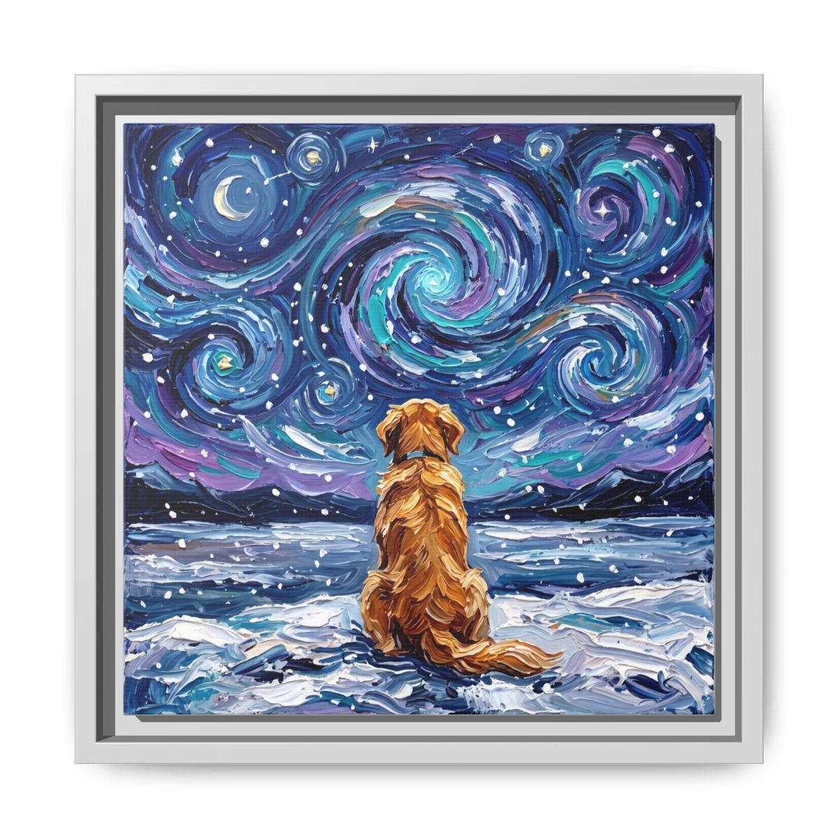"Snowscape - Golden Retriever" Framed Canvas Wall Art