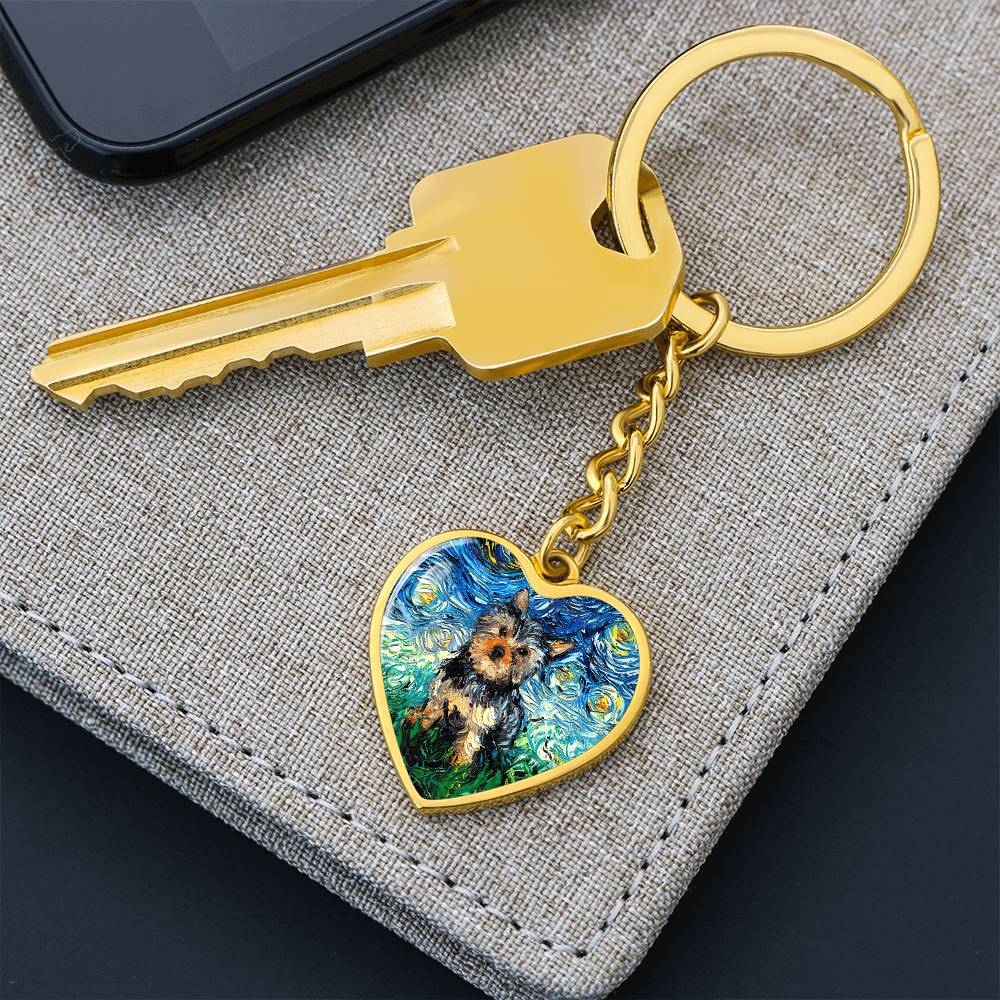 Yorkshire Terrier Starry Night Heart Keychain