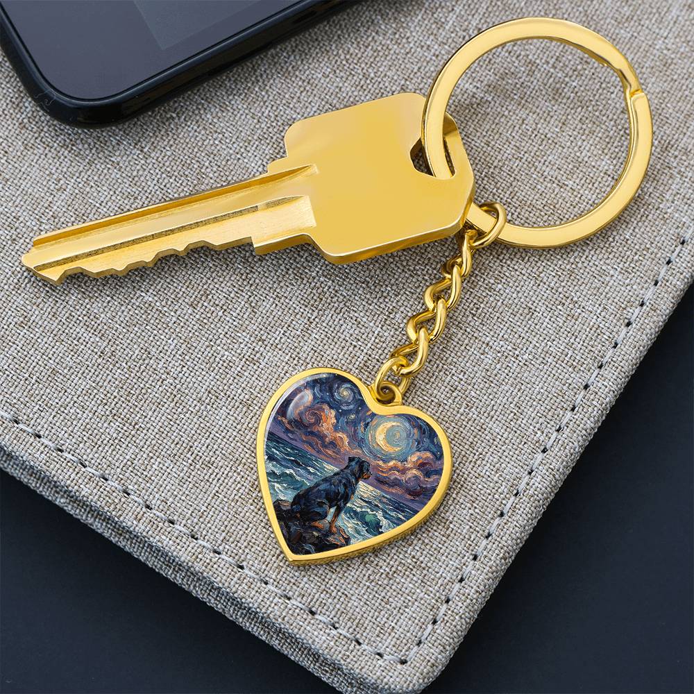 Beach Night - Rottweiler Heart Keychain
