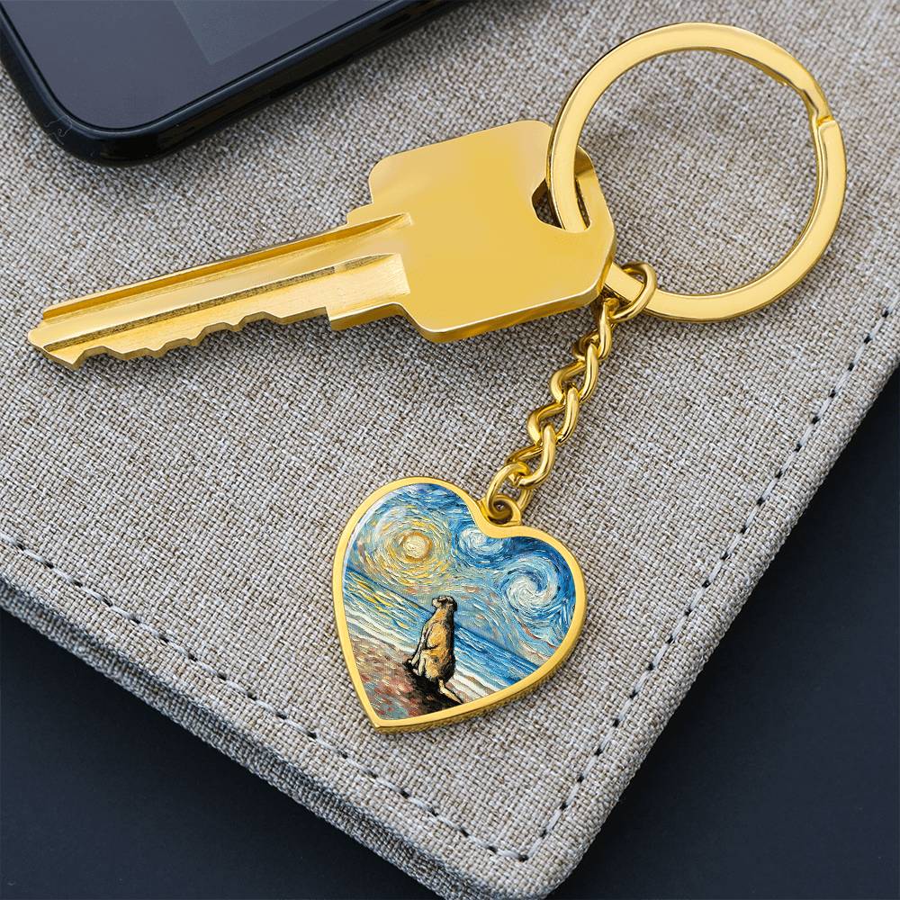 Beach Days - Yellow Labrador Starry Night Heart Keychain