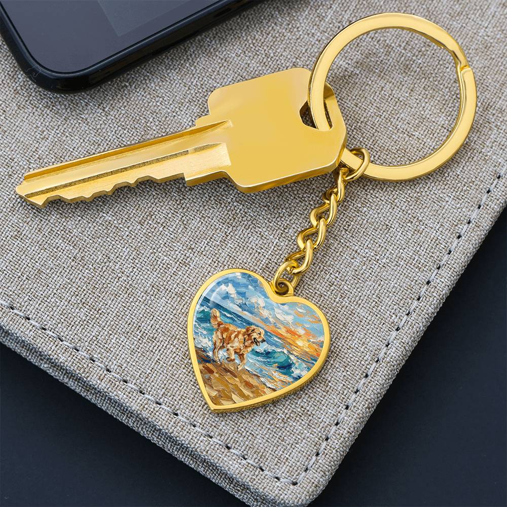 Frolicking Golden Retriever Heart Keychain