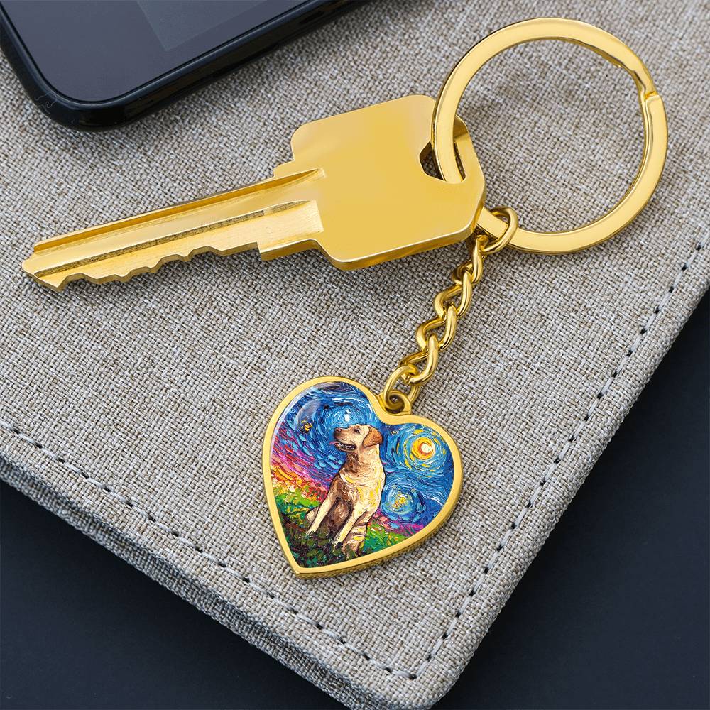 Yellow Labrador Starry Night Heart Keychain