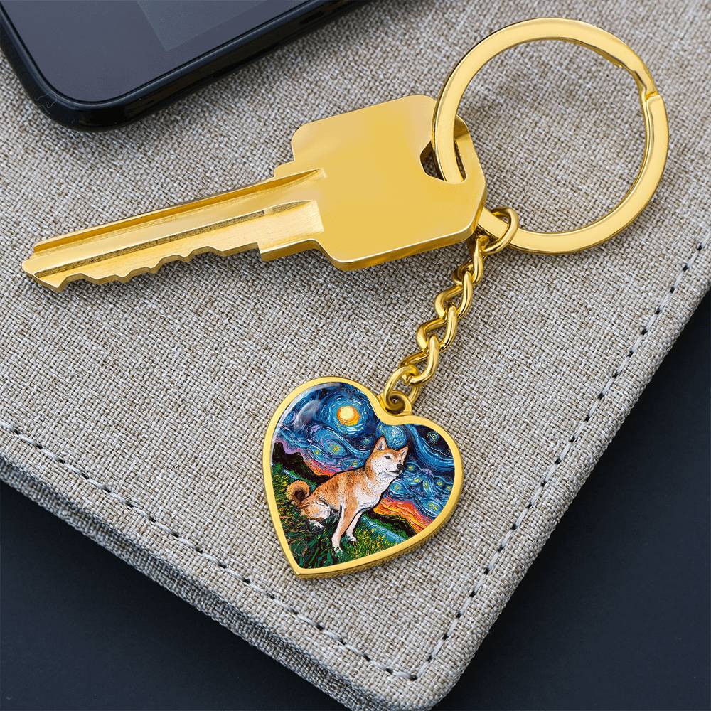 Shiba Inu Starry Night Heart Keychain