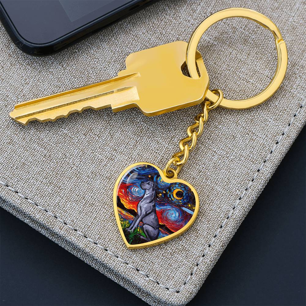 Blue Great Dane Starry Night Heart Keychain