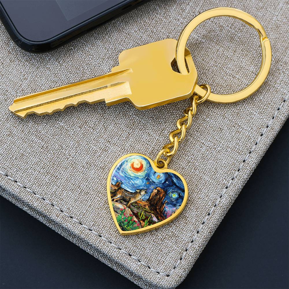 Southwestern Night Starry Night Heart Keychain