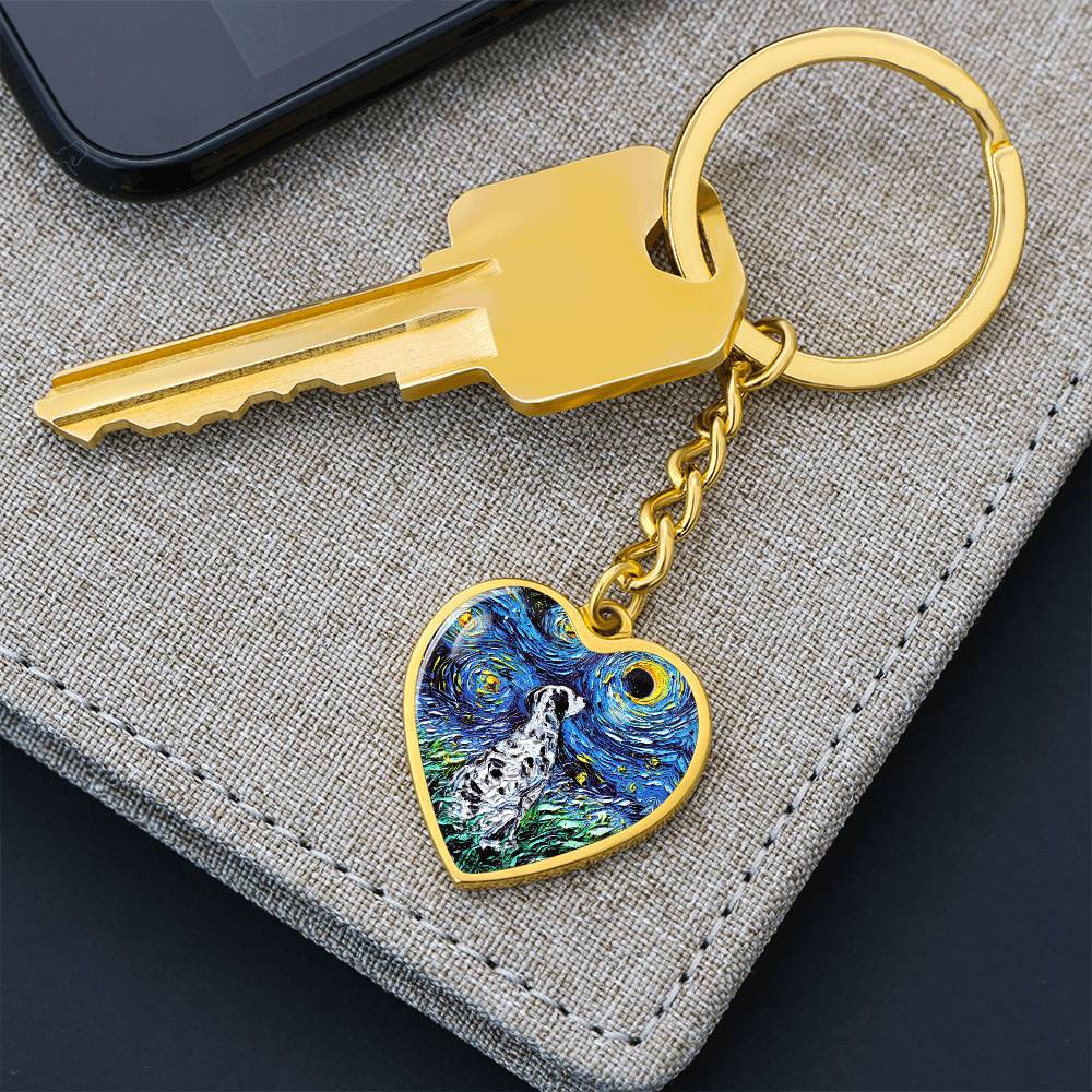 Dalmatian Starry Night Heart Keychain
