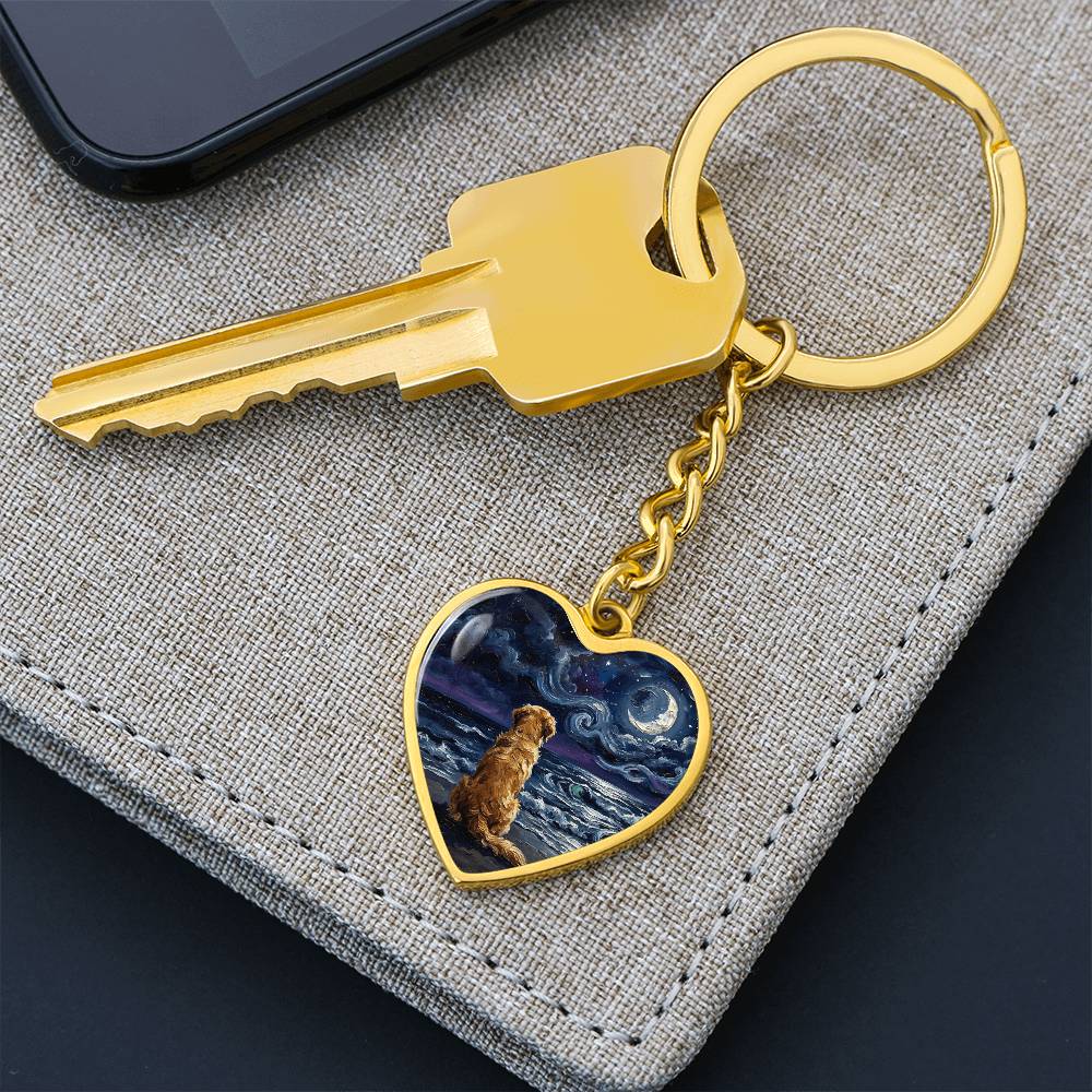 Beach Night - Golden Retriever Heart Keychain