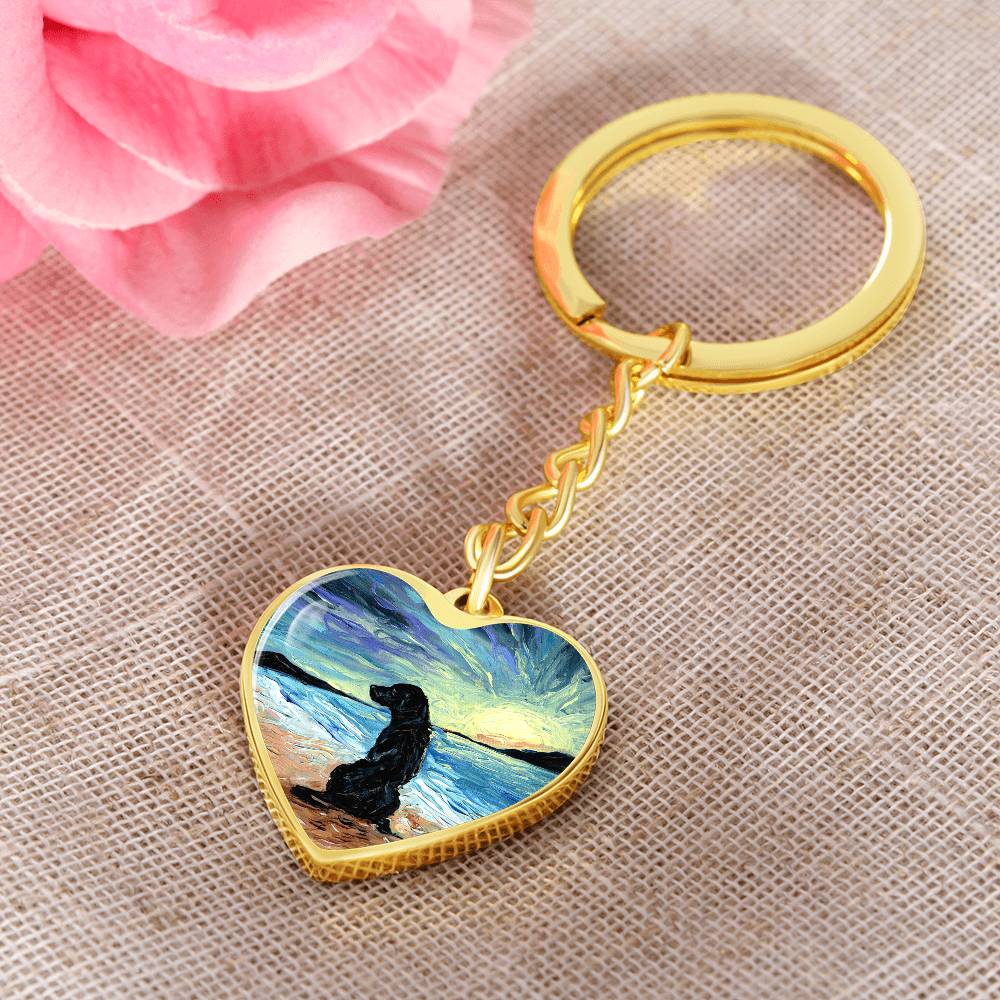 Beach Days - Black Labrador Heart Keychain