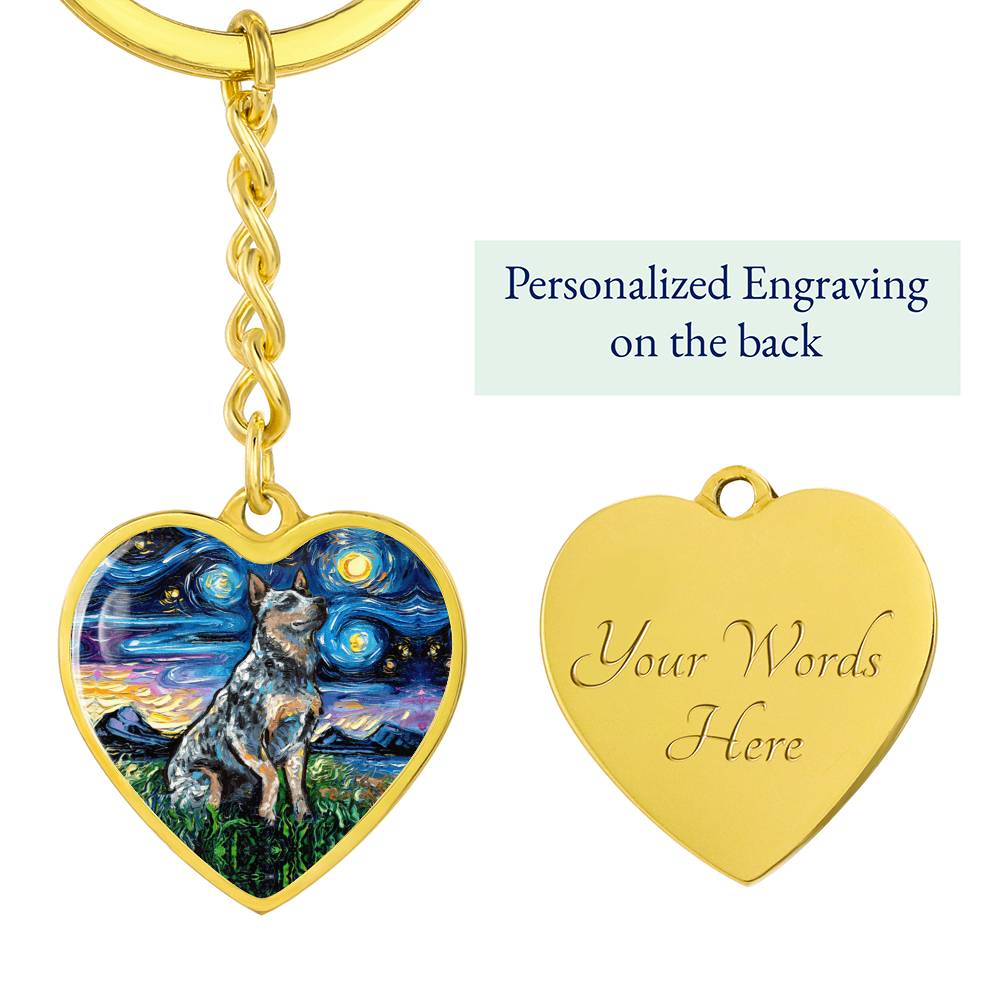 Blue Heeler Starry Night Heart Keychain