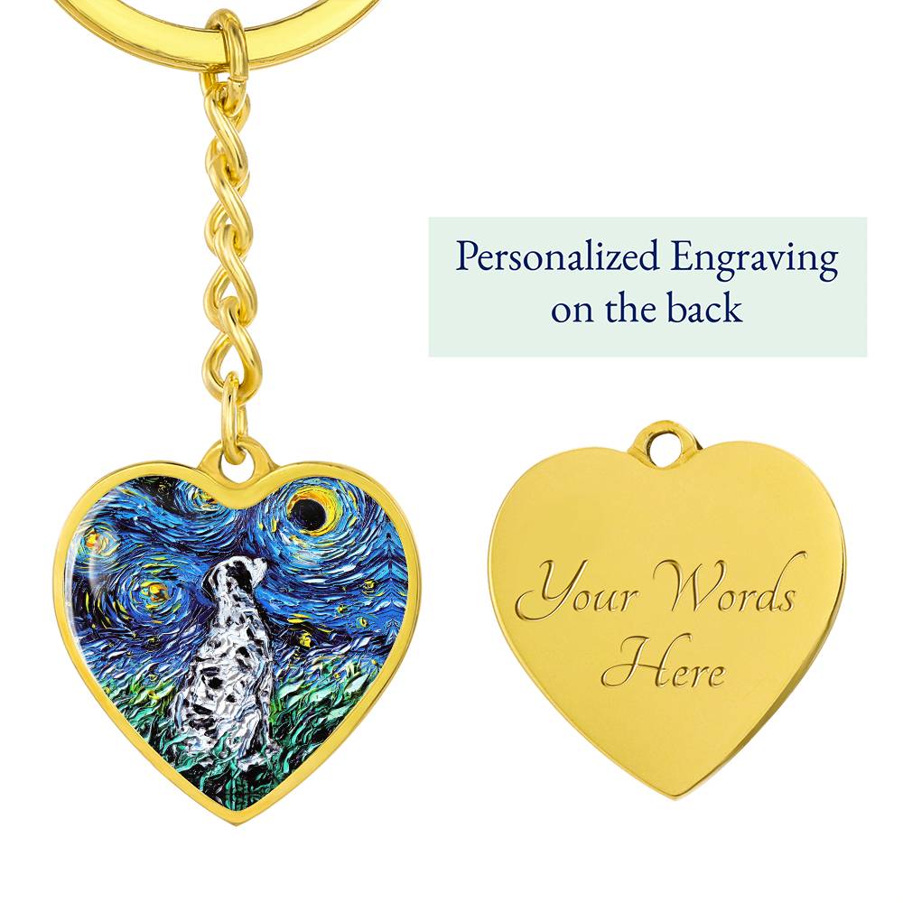 Dalmatian Starry Night Heart Keychain