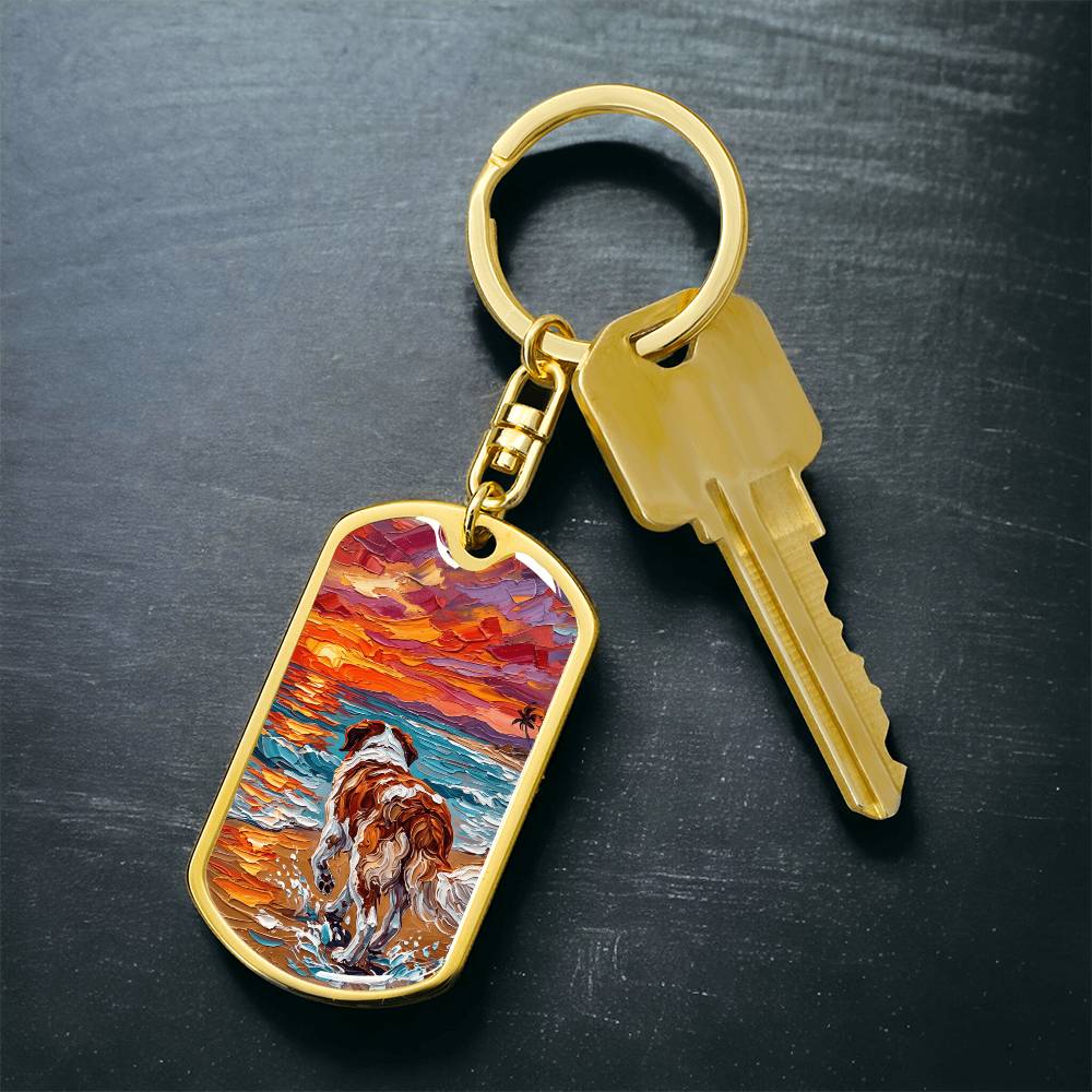 Beach Day - St Bernard Dog Tag Keychain