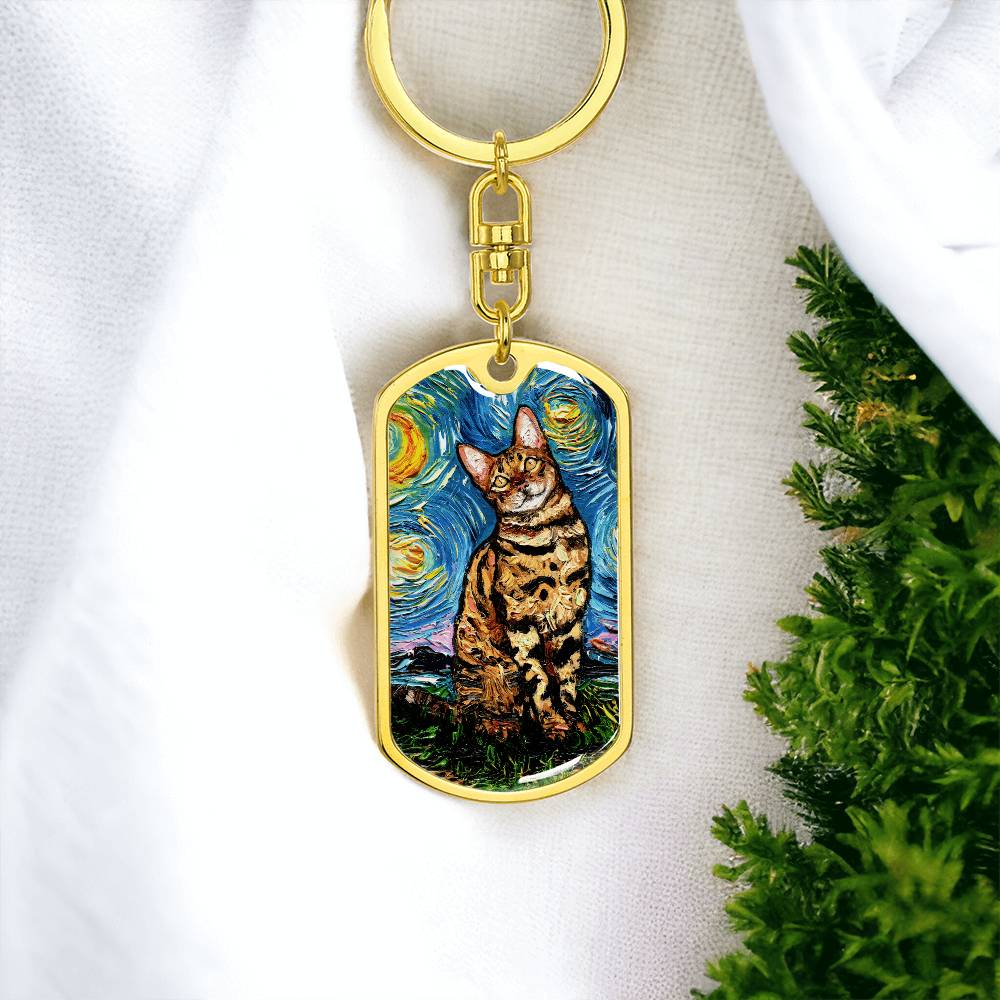 Bengal Starry Night Dog Tag Keychain