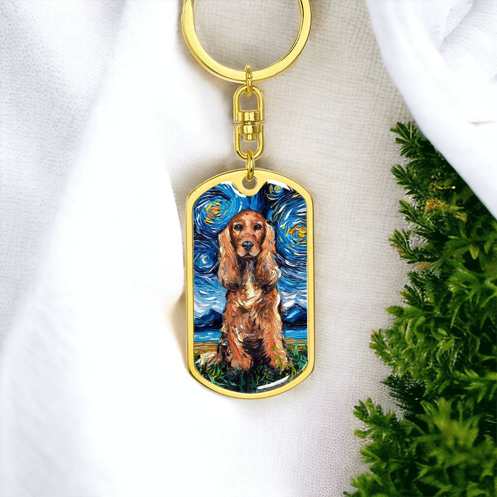 Red Cocker Spaniel Starry Night Dog Tag Keychain