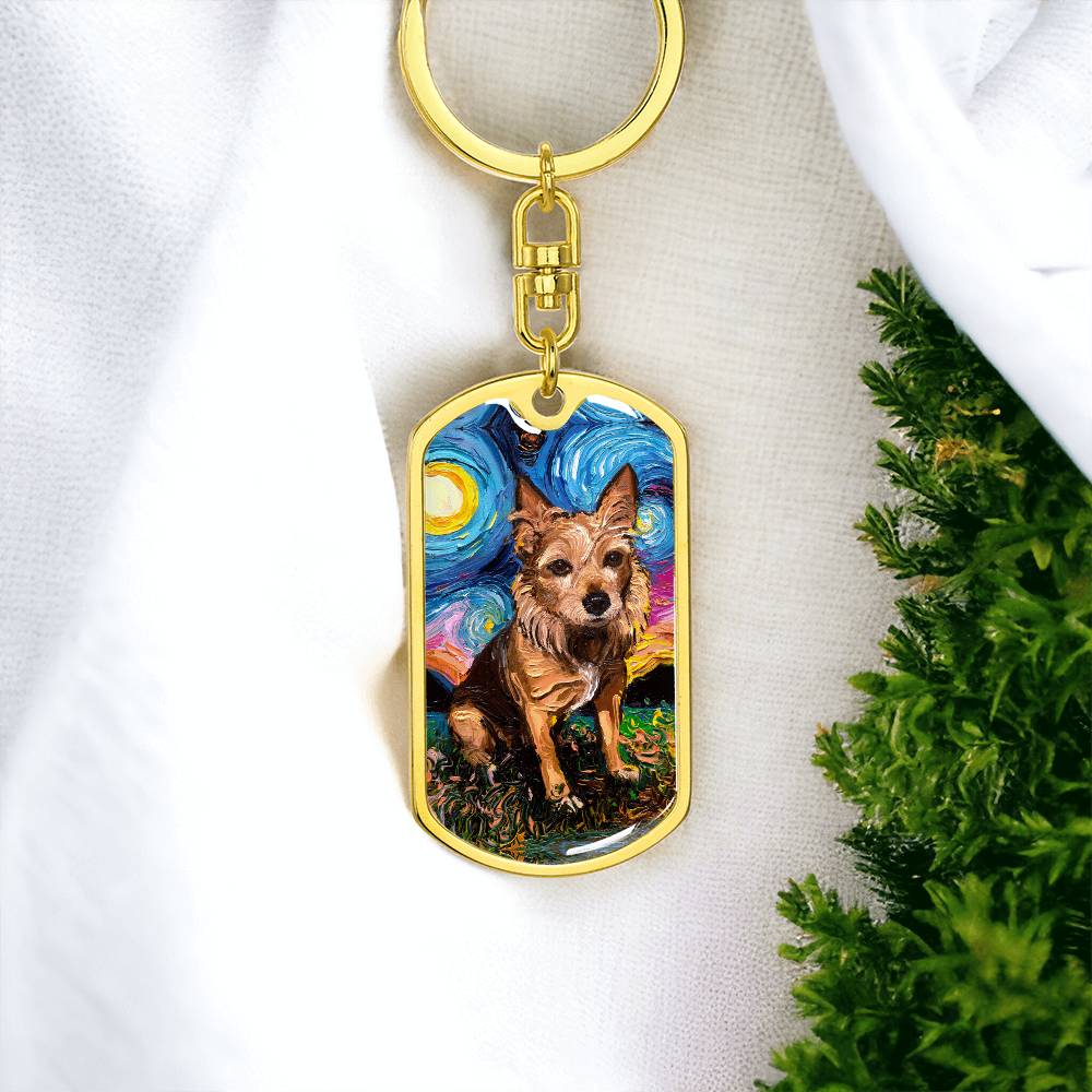 Australian Terrier Starry Night Dog Tag Keychain