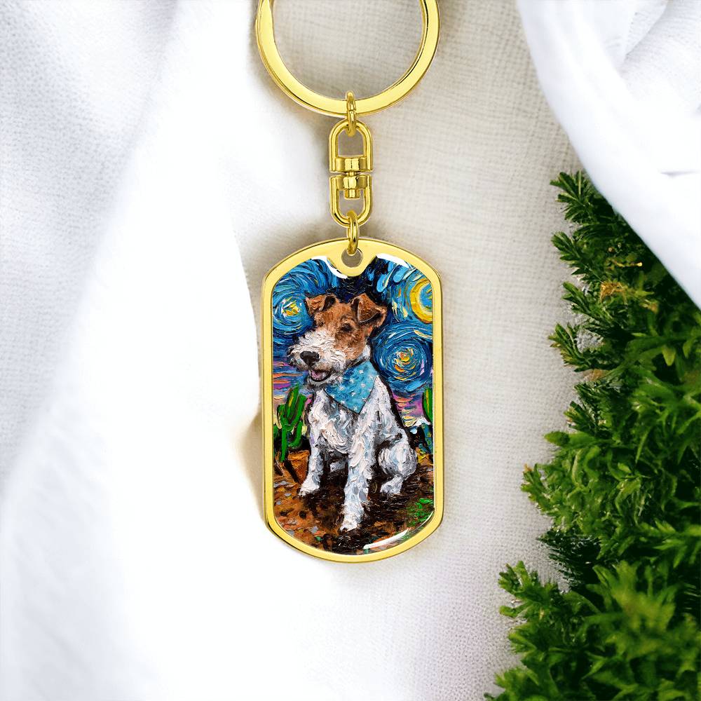 Wire Fox Terrier Starry Night Dog Tag Keychain