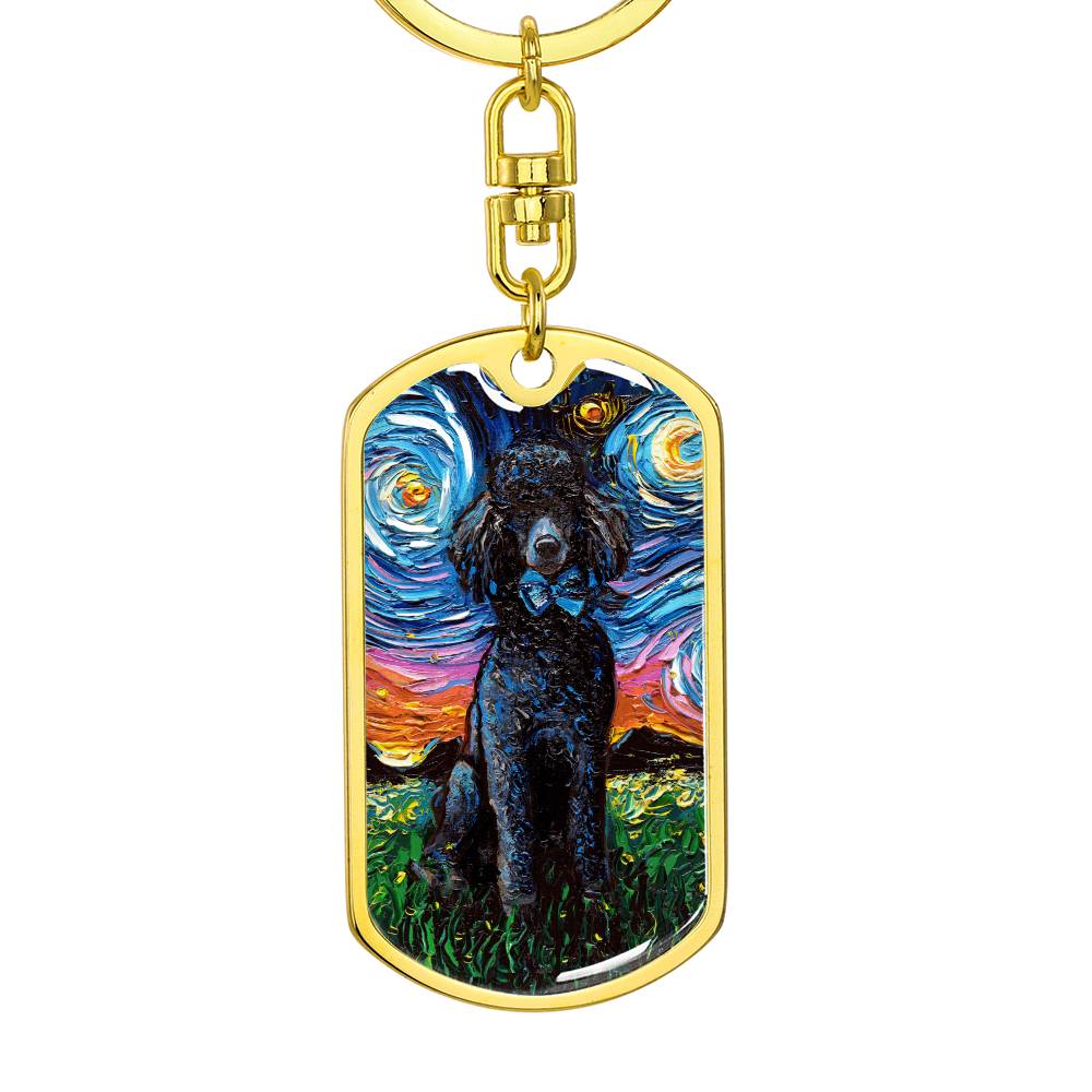 Black Poodle Starry Night Dog Tag Keychain