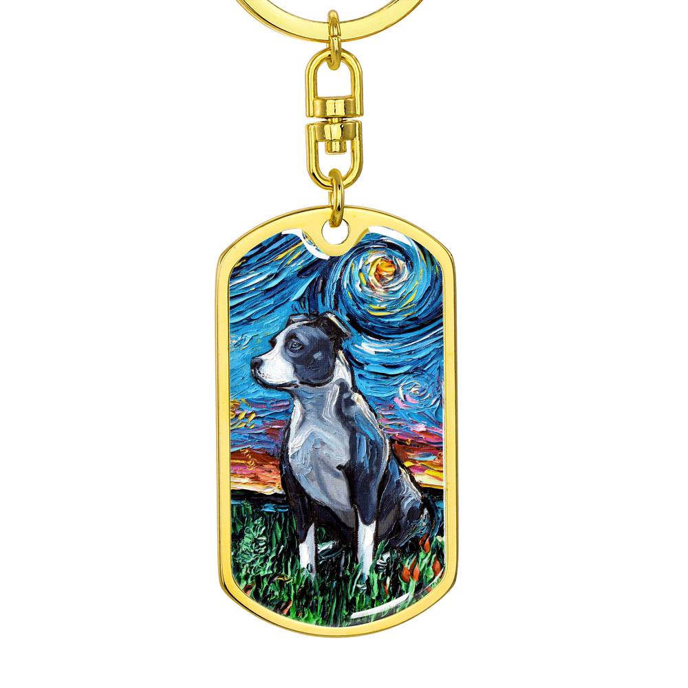Pitbull Starry Night Dog Tag Keychain