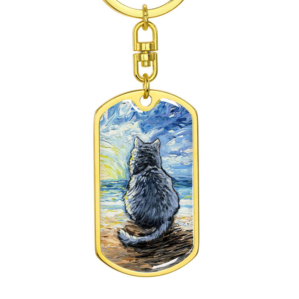 Beach Days - Nebelung Cat Dog Tag Keychain