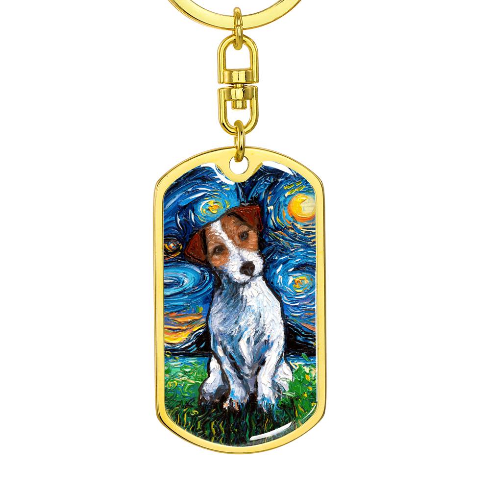 Jack Russell Terrier Starry Night Dog Tag Keychain