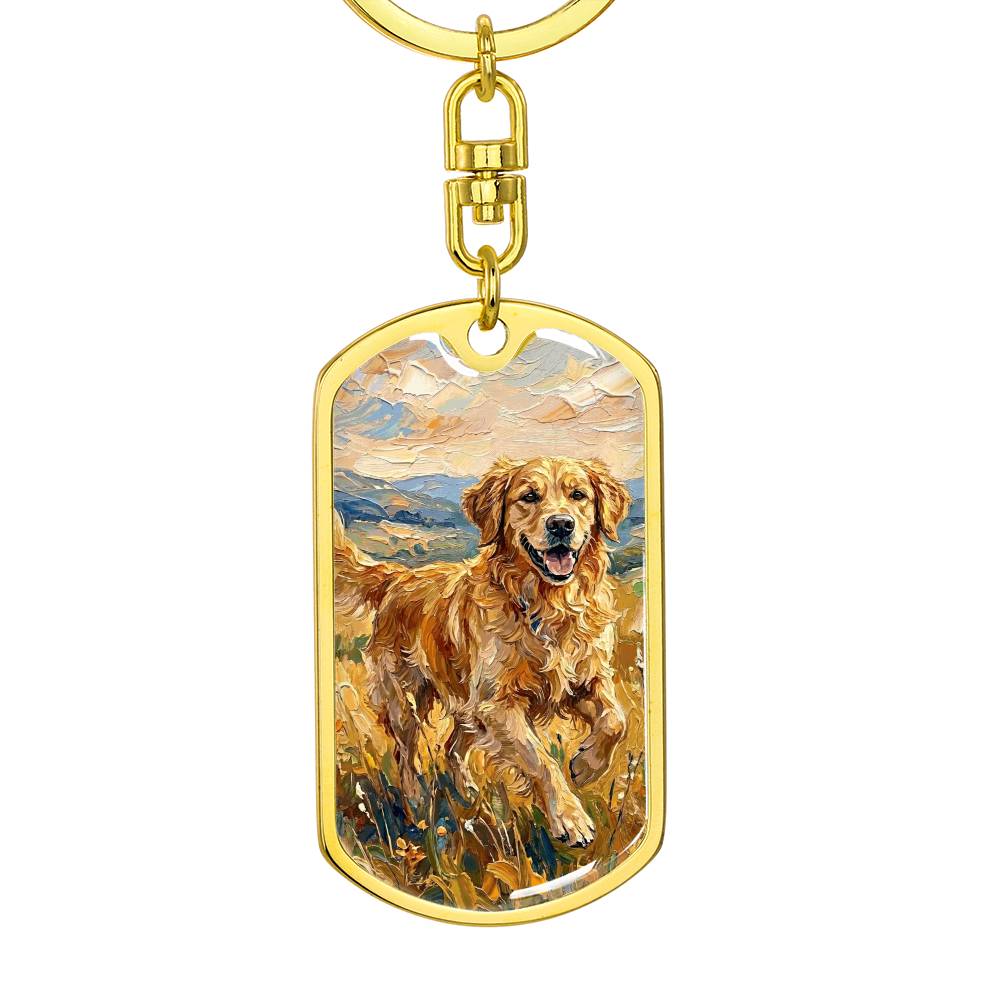 Happy Golden Retriever Dog Tag Keychain