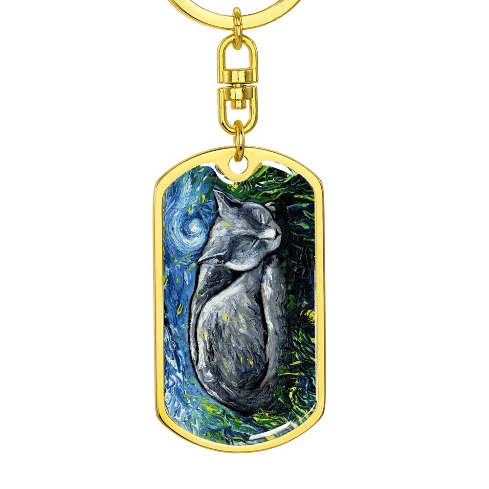 Russian Blue Cat Dog Tag Keychain