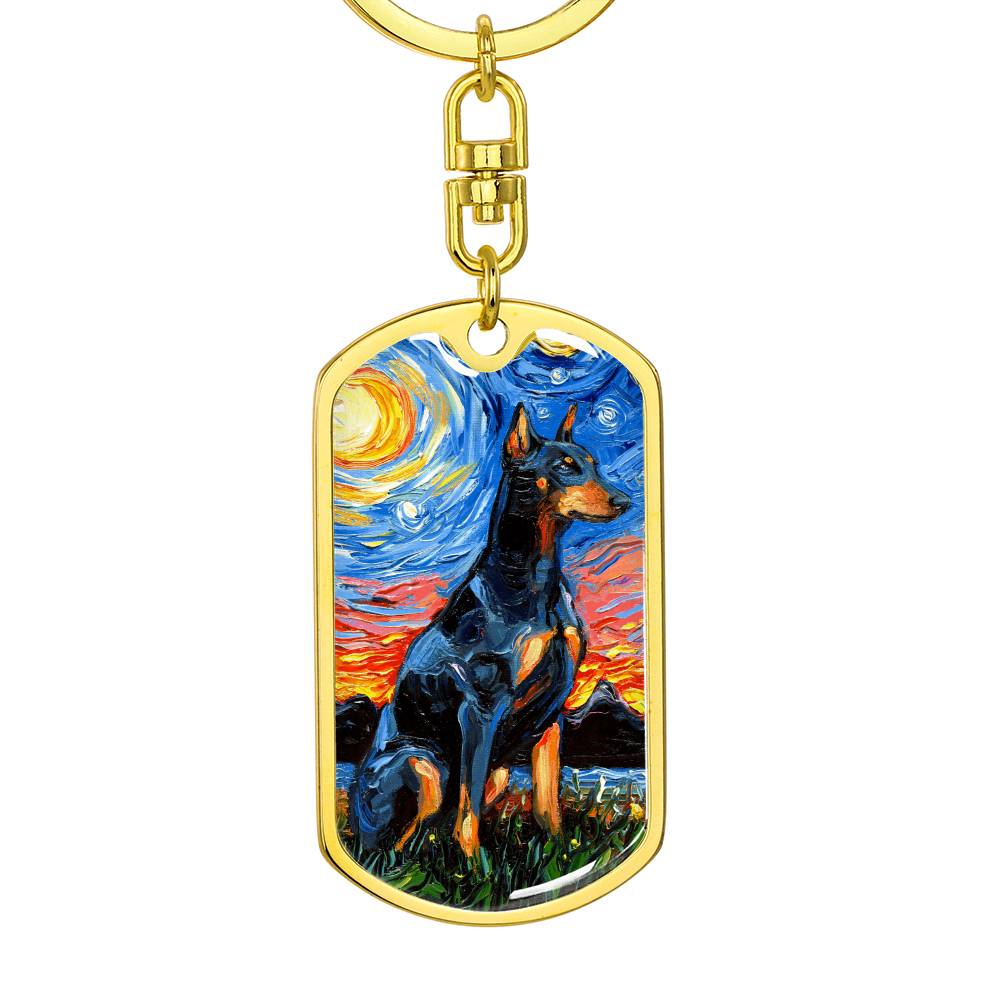 Doberman Starry Night Dog Tag Keychain