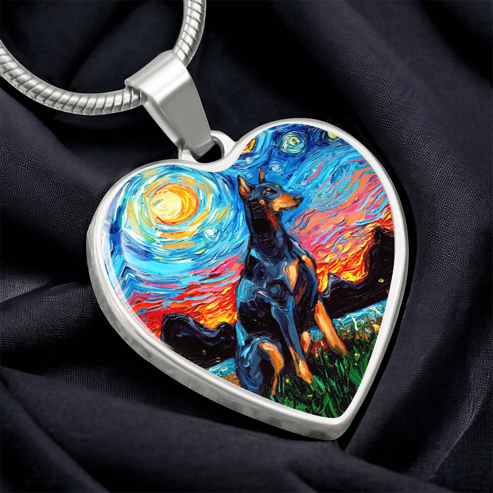 Doberman Pinscher Starry Night Heart Necklace