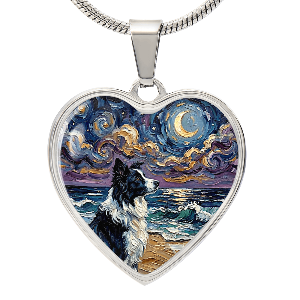Border Collie Portrait Heart Necklace
