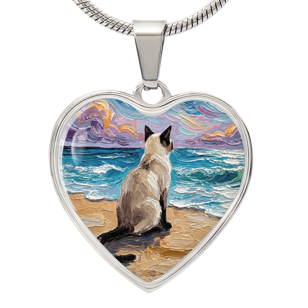 Beach Nights -Siamese Cat Heart Necklace