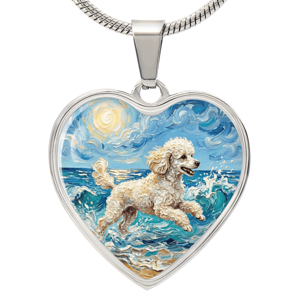 Beach Day - White Toy Poodle Heart Necklace