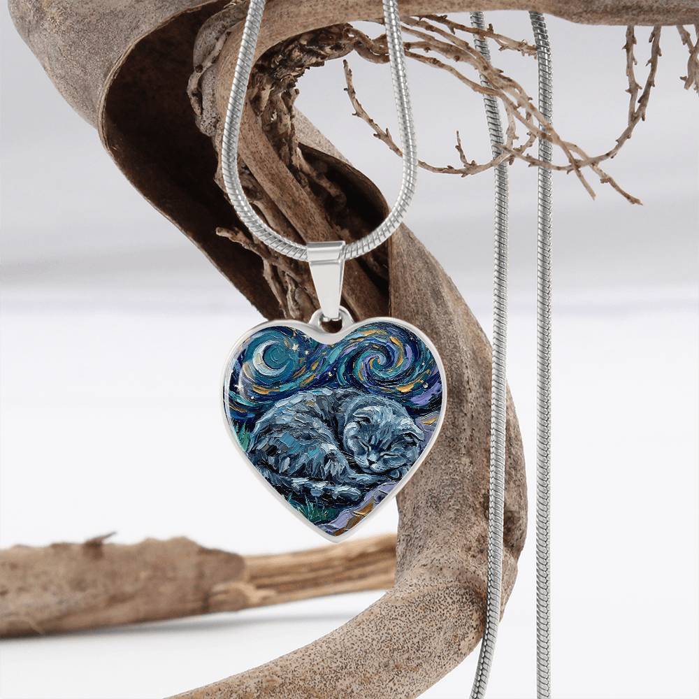 Sleepy Scottish Fold Heart Necklace