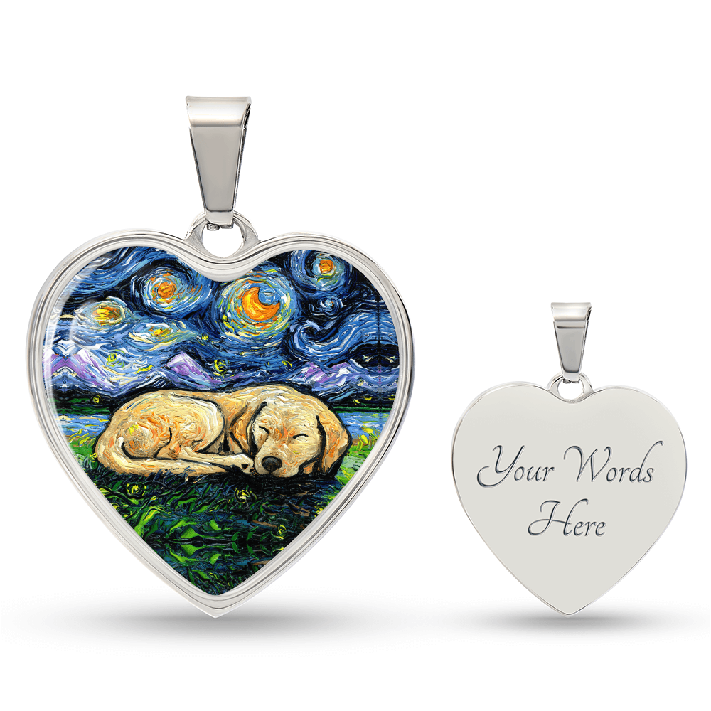 Sleeping Yellow Labrador Starry Night Heart Necklace