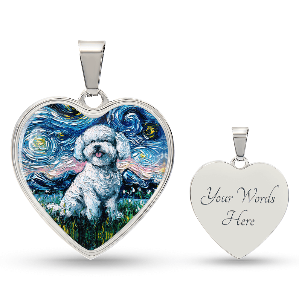 Bichon Frise Starry Night Heart Necklace