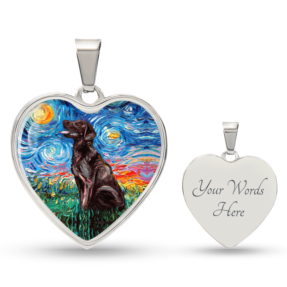 Chocolate Labrador Starry Night Heart Necklace
