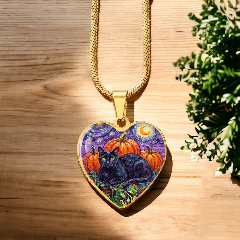 Harvest Moon Black Cat Heart Necklace