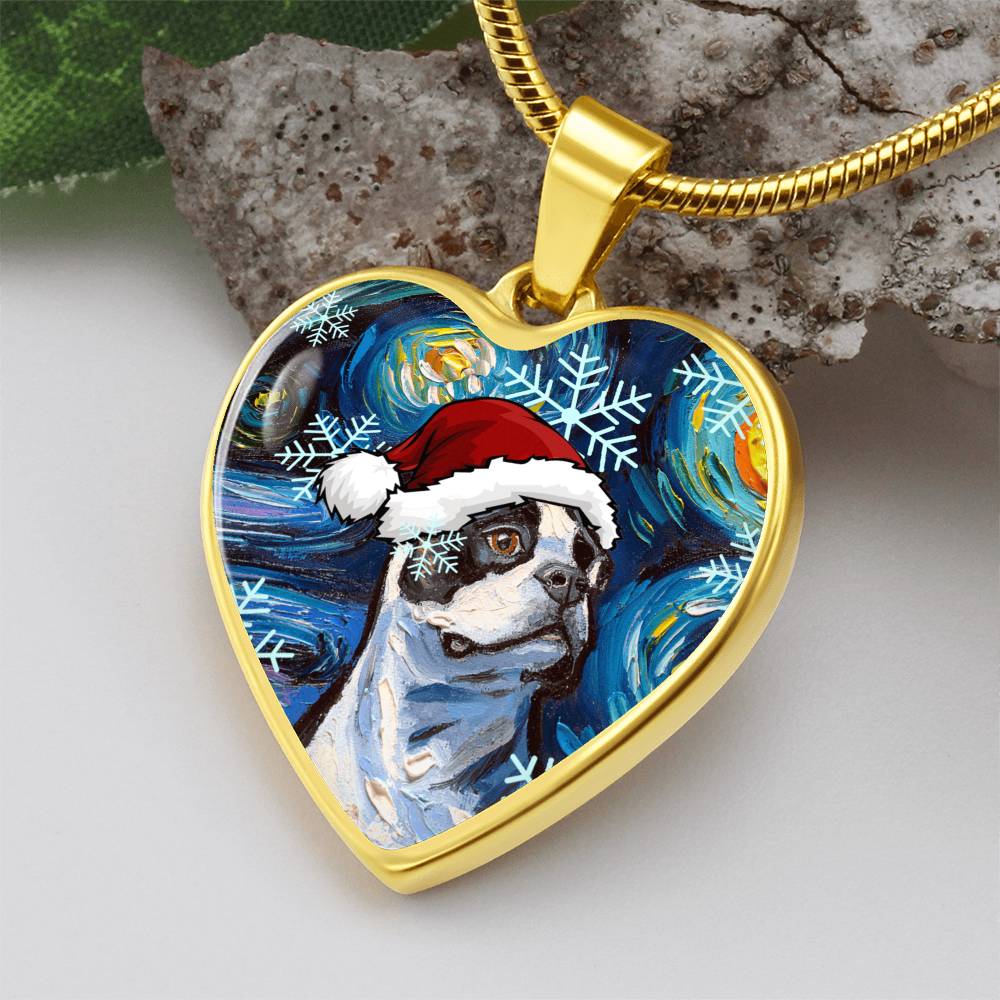 Boston Terrier Christmas Heart Necklace