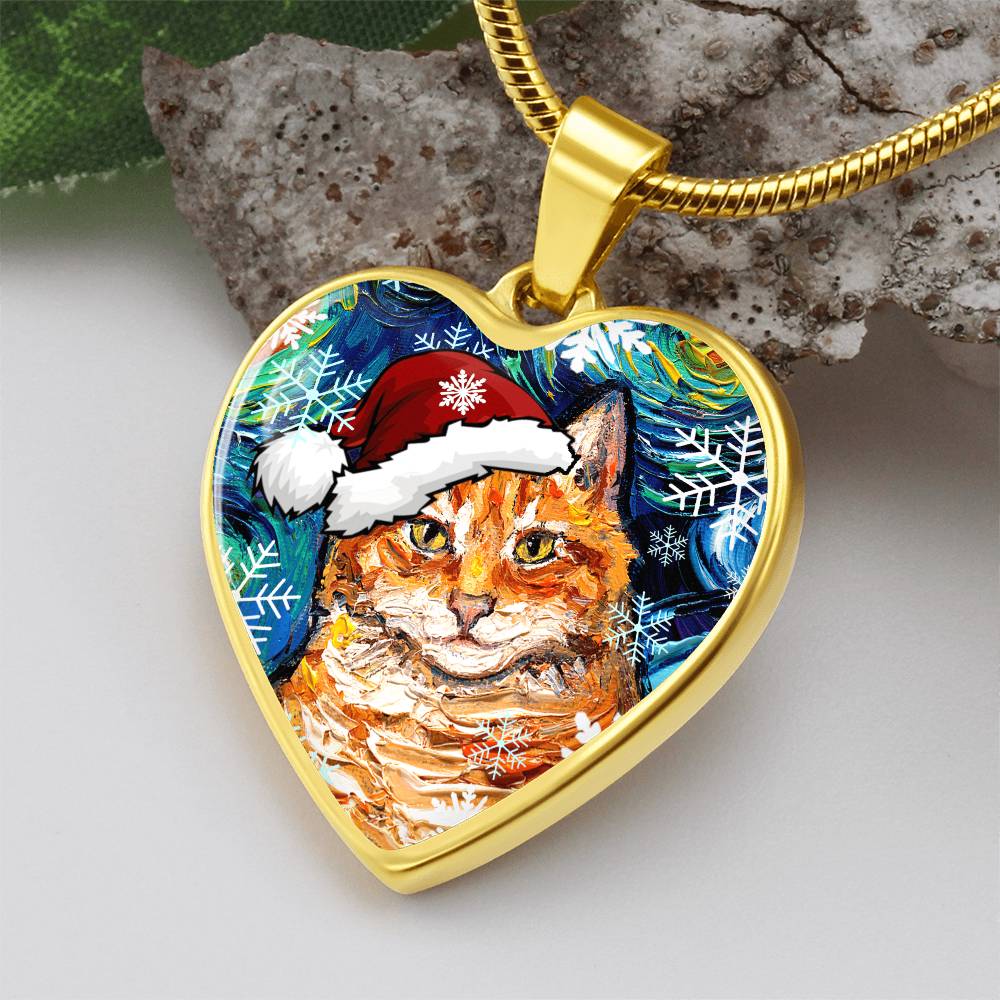 Orange Tabby Christmas Heart Necklace