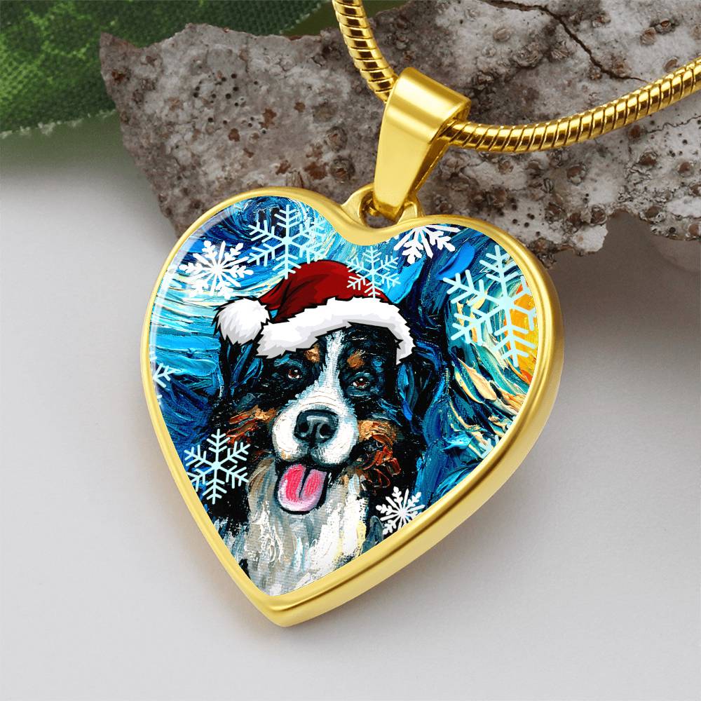 Santa Bernese Mountain Dog Heart Necklace