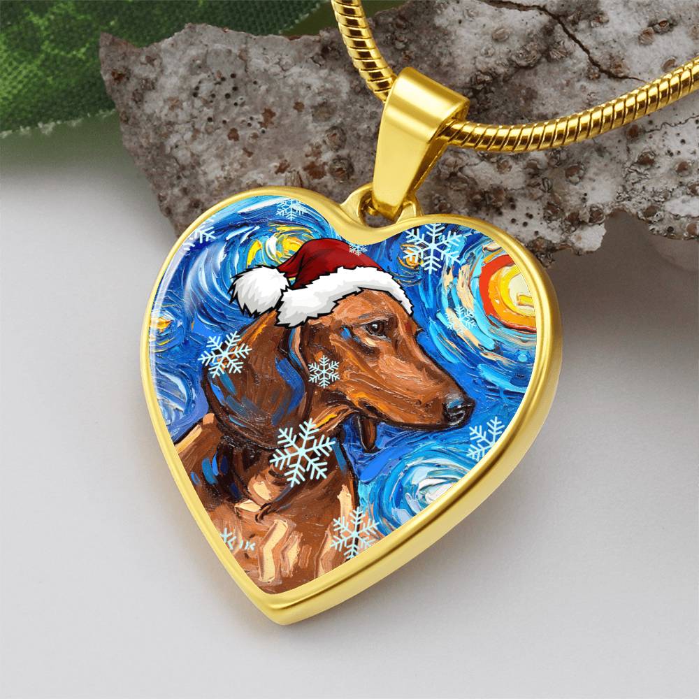 Brown Dachshund Christmas Necklace