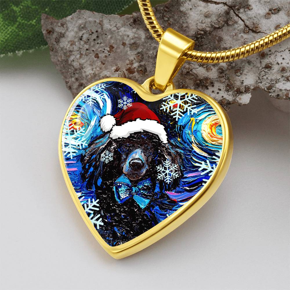Santa Black Poodle Heart Necklace