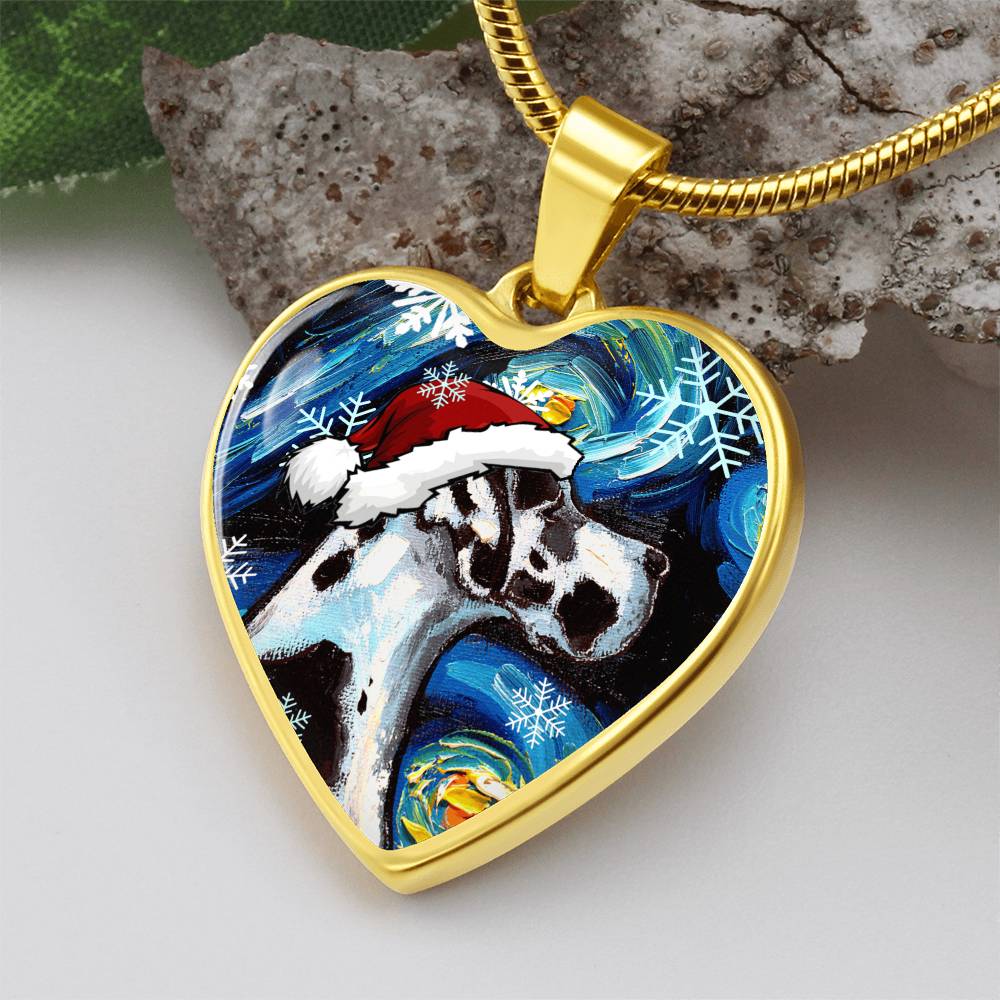Harlequin Great Dane Christmas Heart Necklace