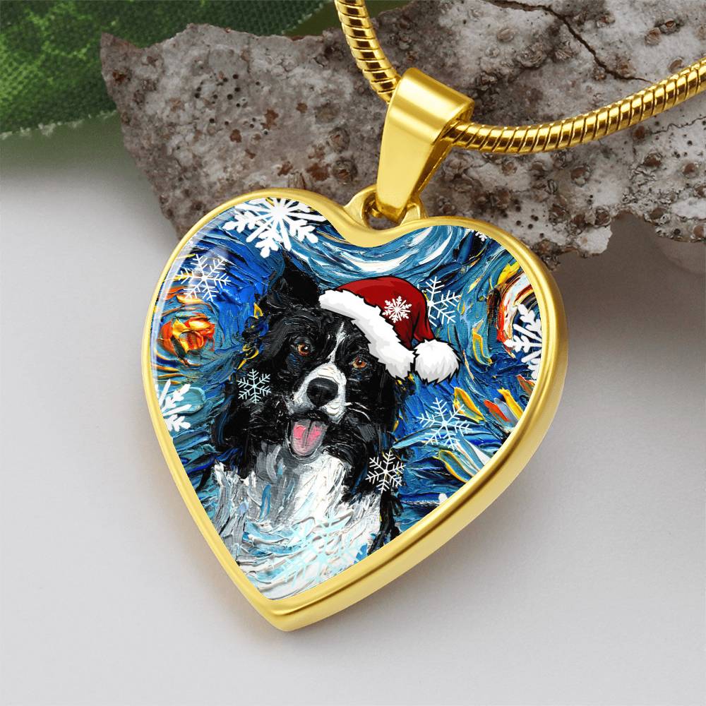 Border Collie Christmas Necklace