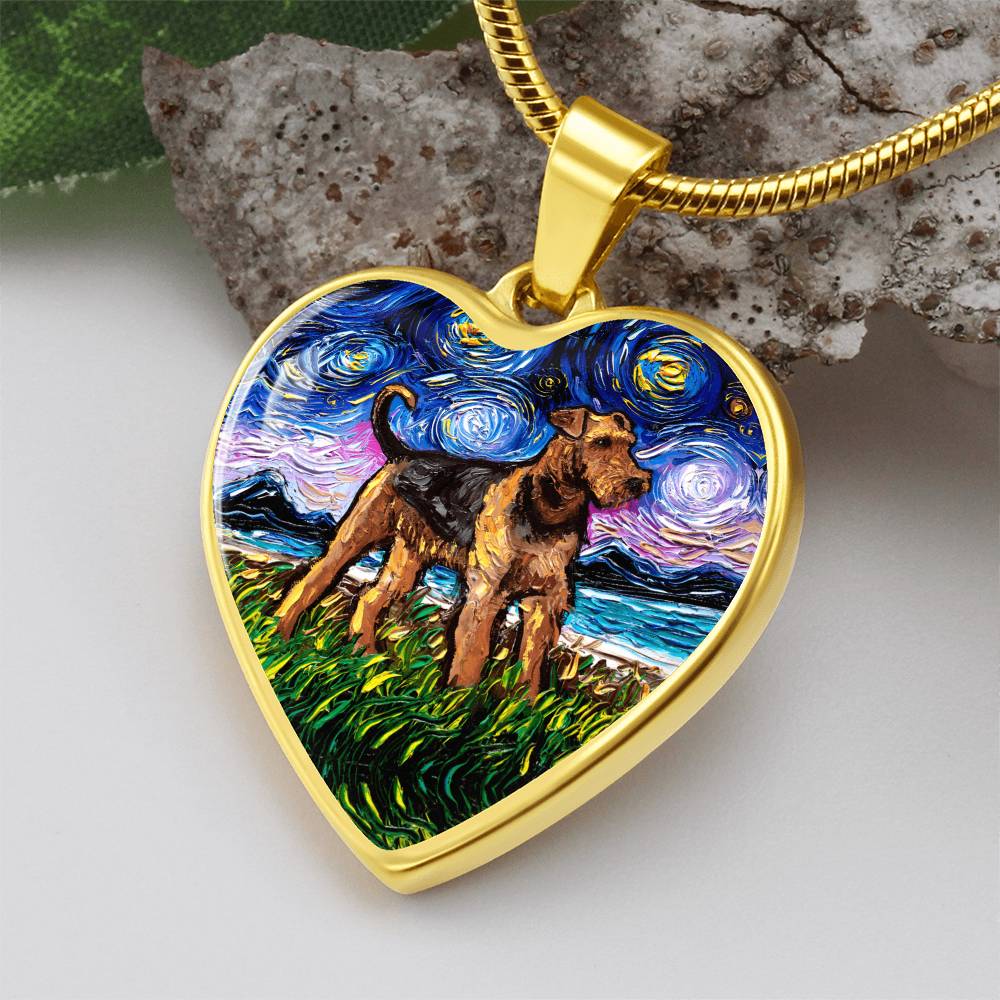 Airedale Starry Night Heart Necklace