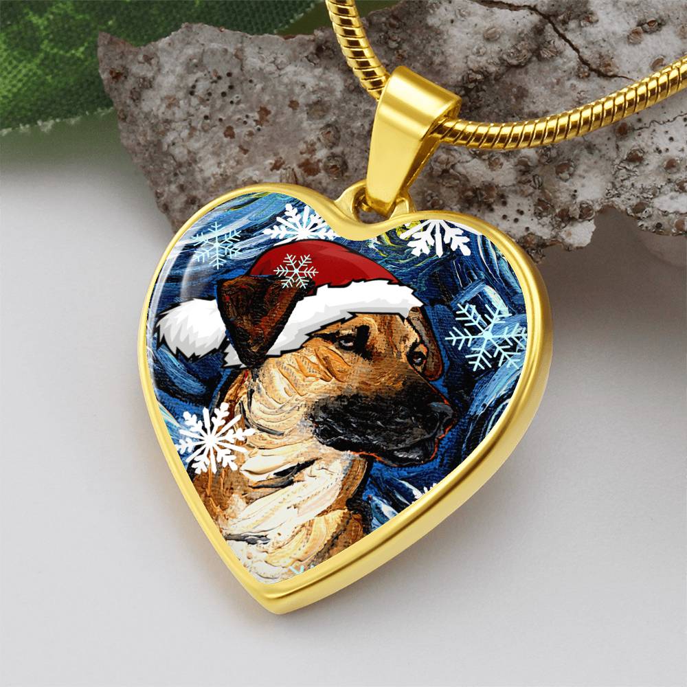 Santa Black Mouth Cur Heart Necklace