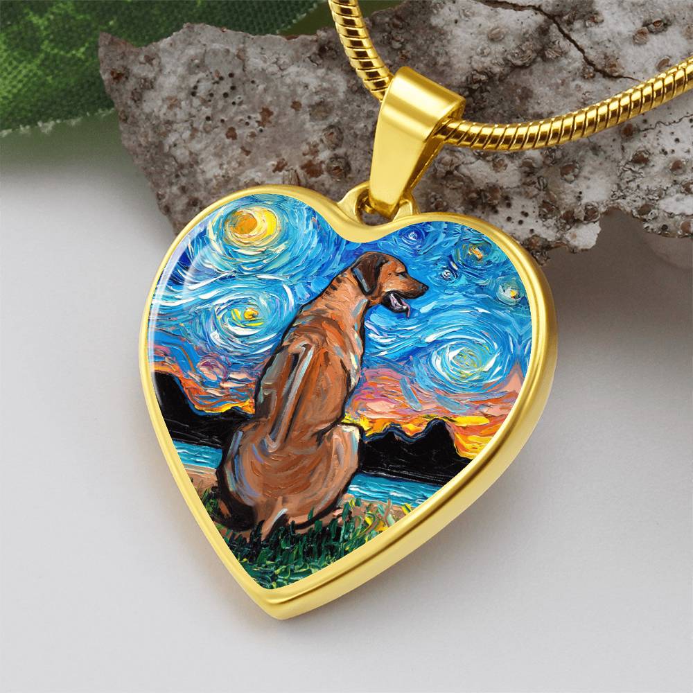 Rhodesian Ridgeback Starry Night Heart Necklace