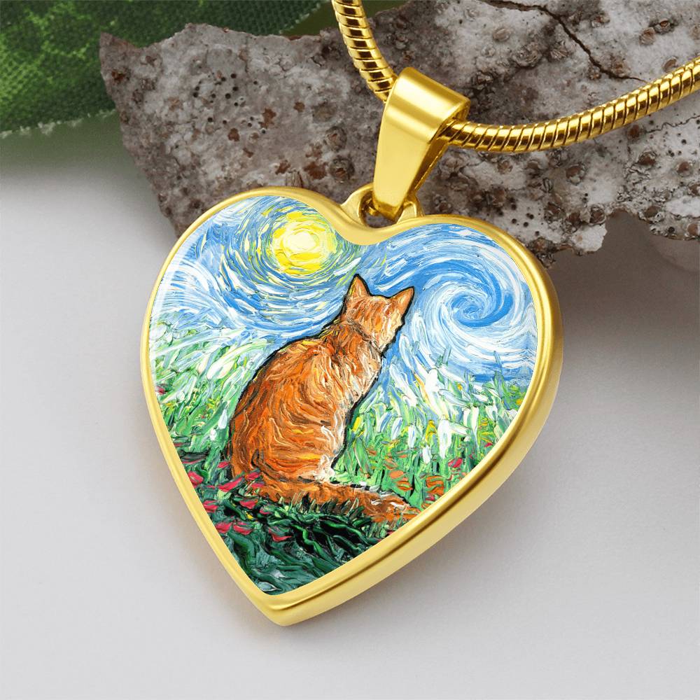 Orange Tabby Spring Morning Heart Necklace