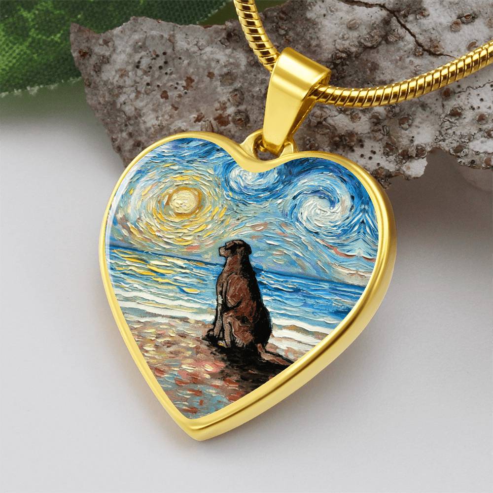 Beach Days - Chocolate Labrador Starry Night Heart Necklace