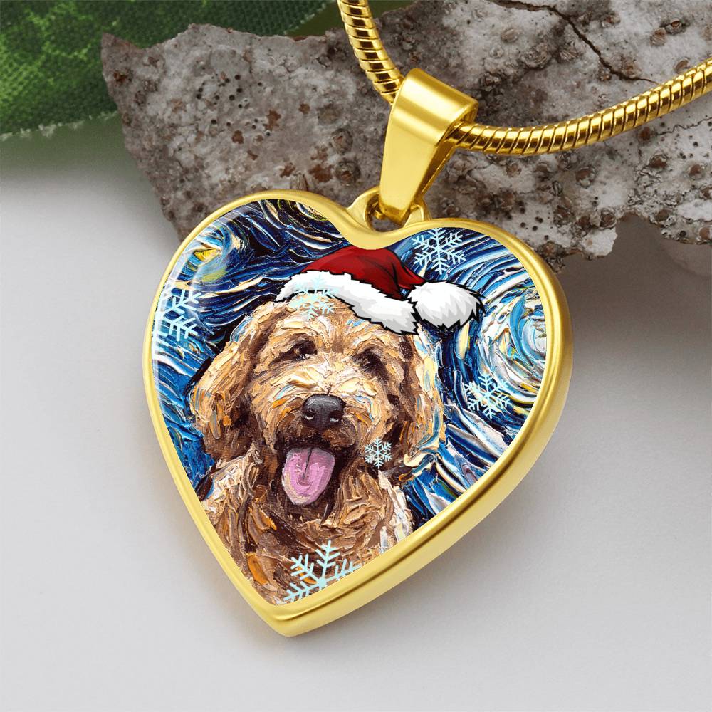 Goldendoodle Christmas Heart Necklace