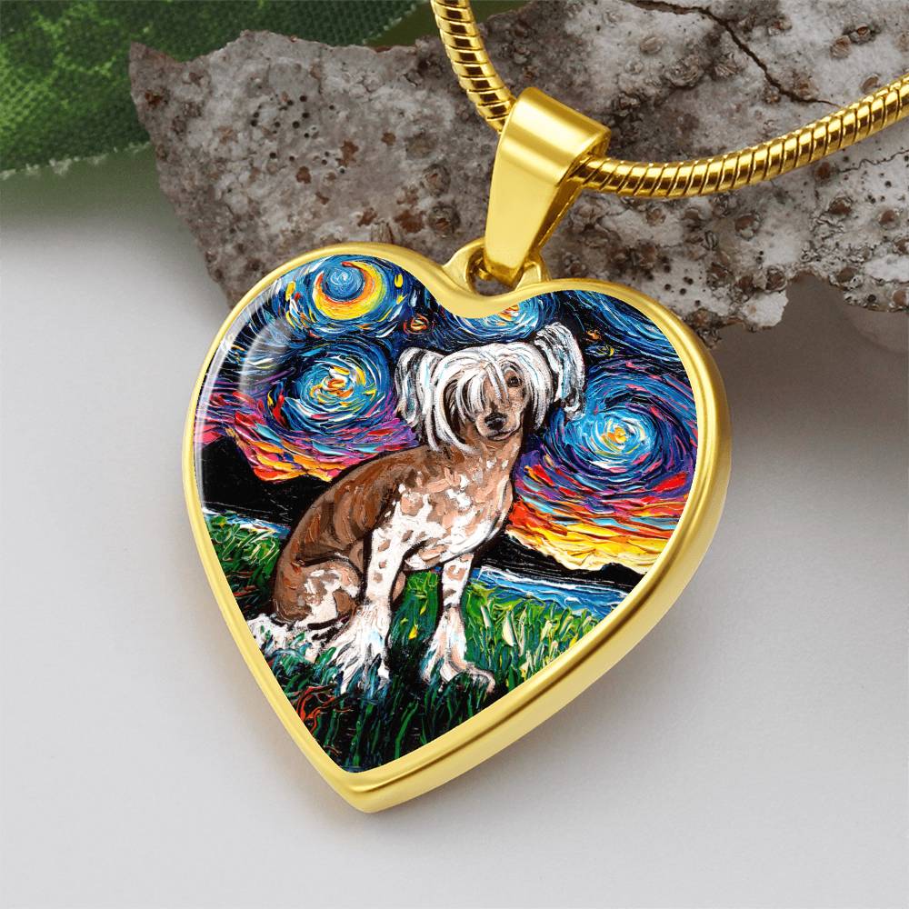 Chinese Crested Starry Night Heart Necklace