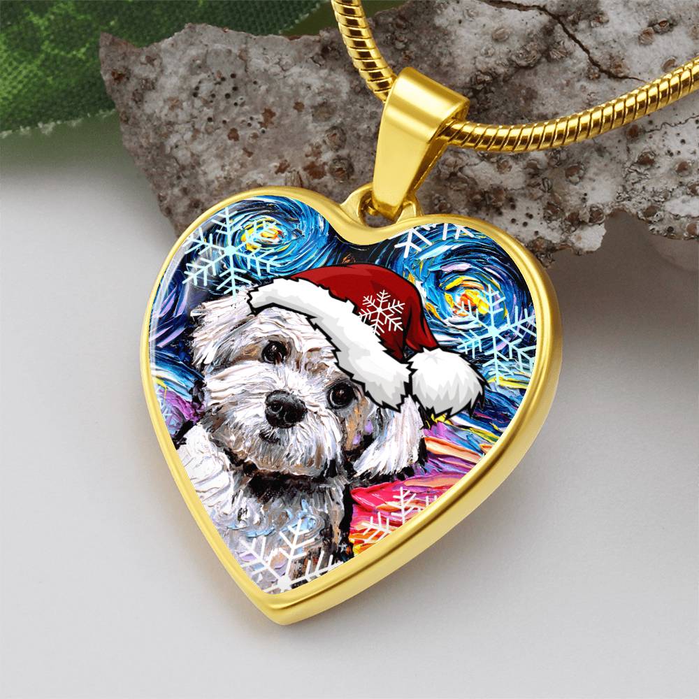 Maltipoo Christmas Heart Necklace